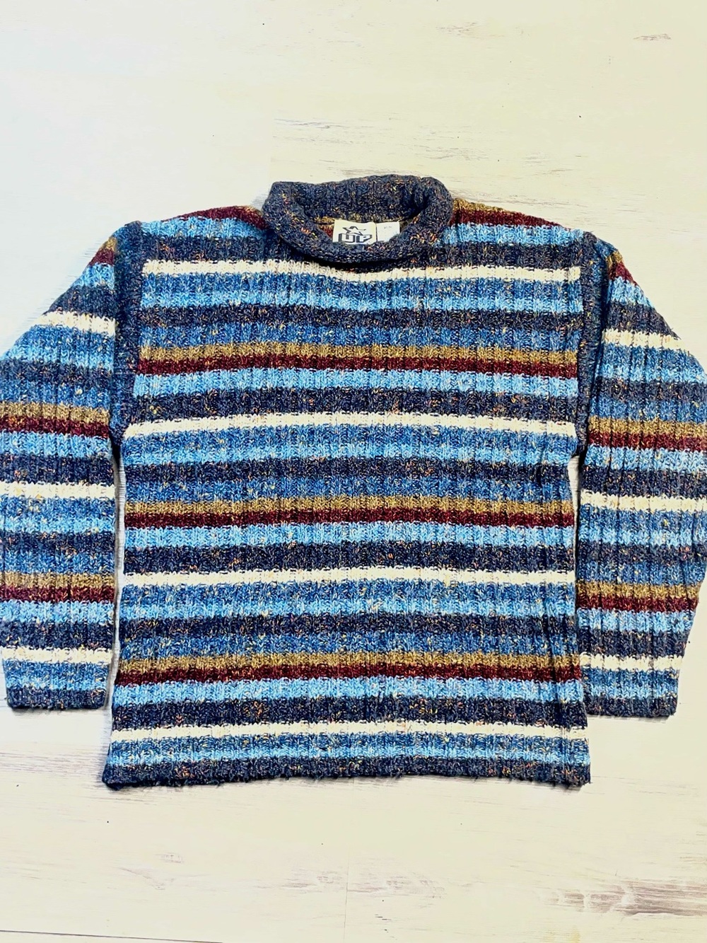 Vintage 90’s wool-blend Crewneck Striped Knit Sweater - Blue Multicolor